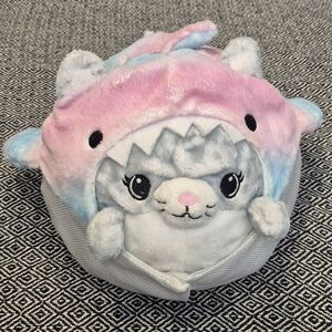 Squishable Gray Cat with Rainbow Shark Suit Plush